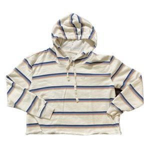 Billabong cropped hoodie sweatshirt Medium cream blue red stripes oversized
